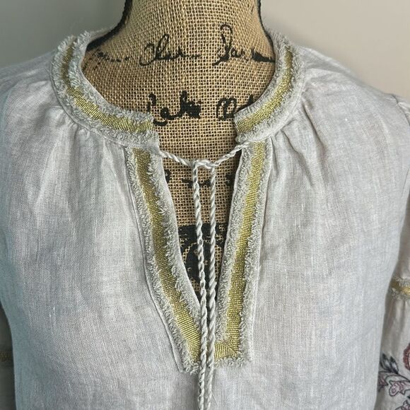 Chicos Size 0 Linen embroidered Top - Picture 5 of 11